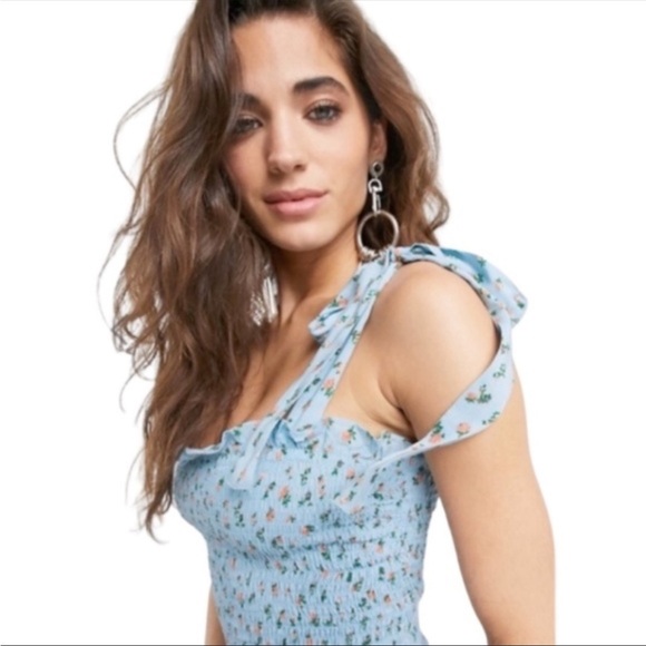 Free People Bella Floral Smocked Slip Dress Sky NWT Size Large - Picture 3 of 7